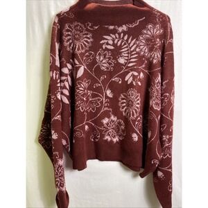 Oversized Floral‎ Kate & Sam Womens Sweater XL Maroon Pink Mock Neck Winter Top